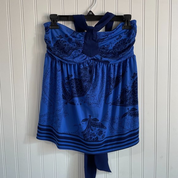 The Limited Women's Medium Blue Black Floral Halter‎ Top - Picture 1 of 5